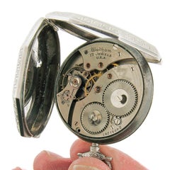 Antique 14k White Gold Waltham Grade 225 17j Pocket Watch in Octagon Open Face