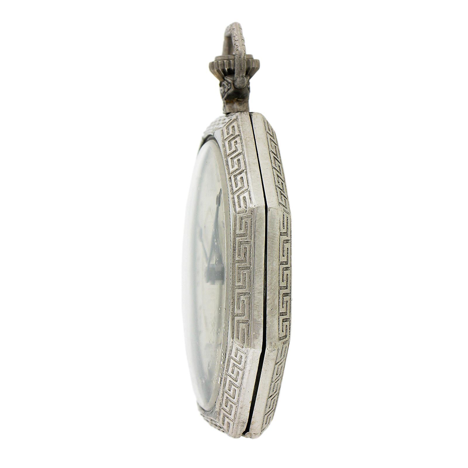 Antique 14k White Gold Waltham Grade 225 17j Pocket Watch in Octagon Open Face 3