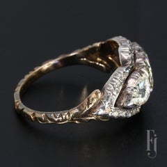 Antique 14k White & Yellow Gold Three Stone Diamond Ring - Size 5.75