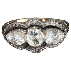Antique 14k White 
Yellow Gold Three Stone Diamond Ring - Size 5.75