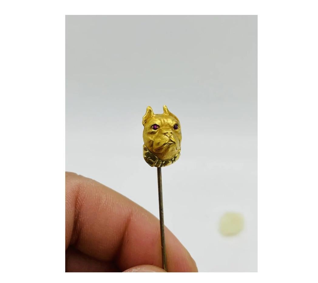 Antique 14K Yellow and Green Gold Signed Bulldog Stickpin Lapel Pin In Good Condition For Sale In New York, NY