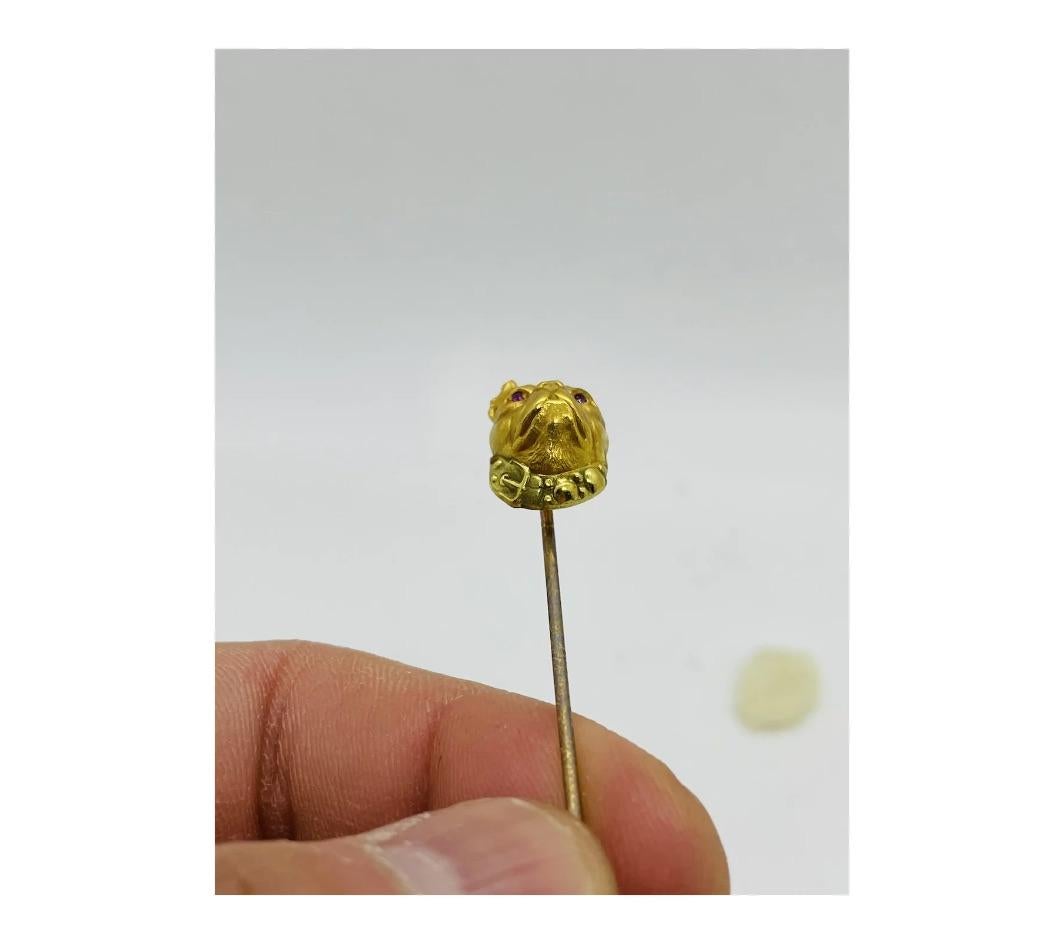 Antique 14K Yellow and Green Gold Signed Bulldog Stickpin Lapel Pin For Sale 1