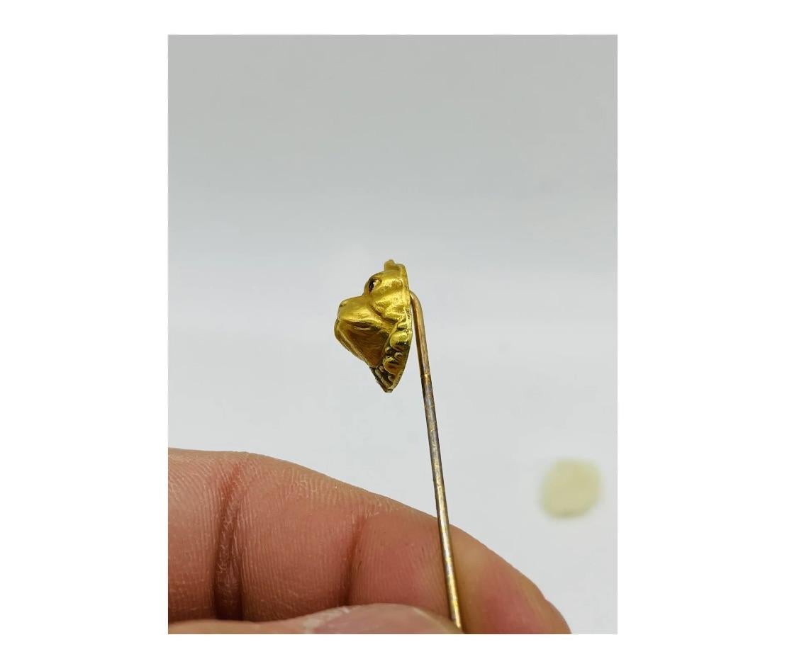 Antique 14K Yellow and Green Gold Signed Bulldog Stickpin Lapel Pin 2