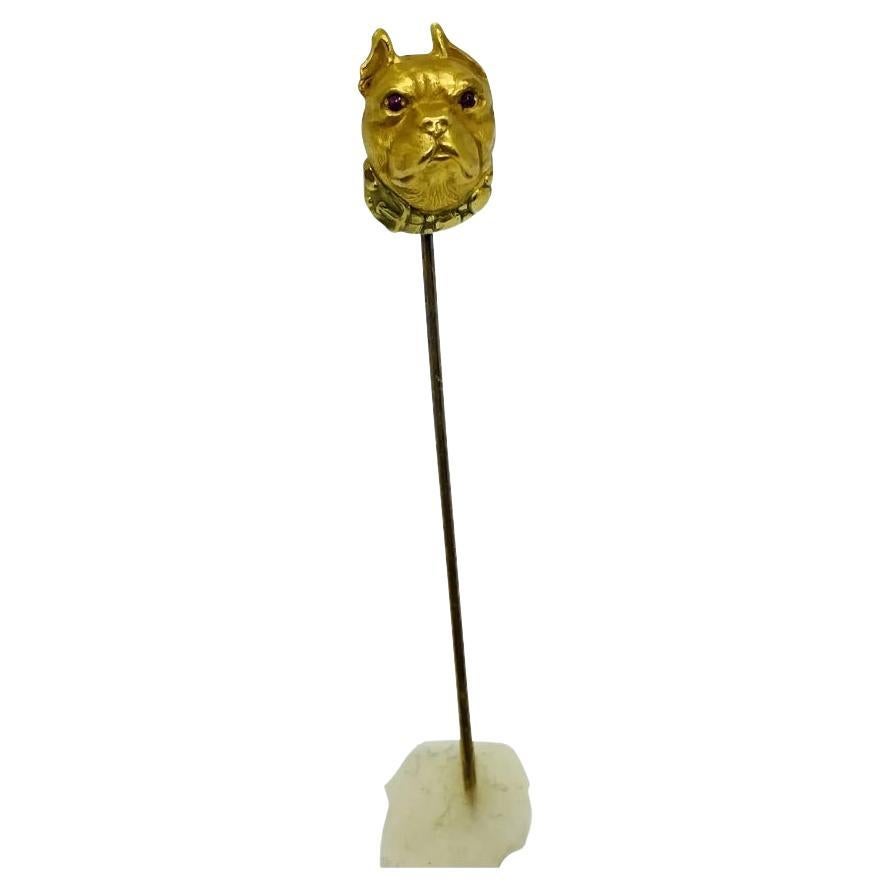 Antike antike 14K Gelb- und Grüngold signierte Bulldogge Stickpin Reversnadel im Angebot