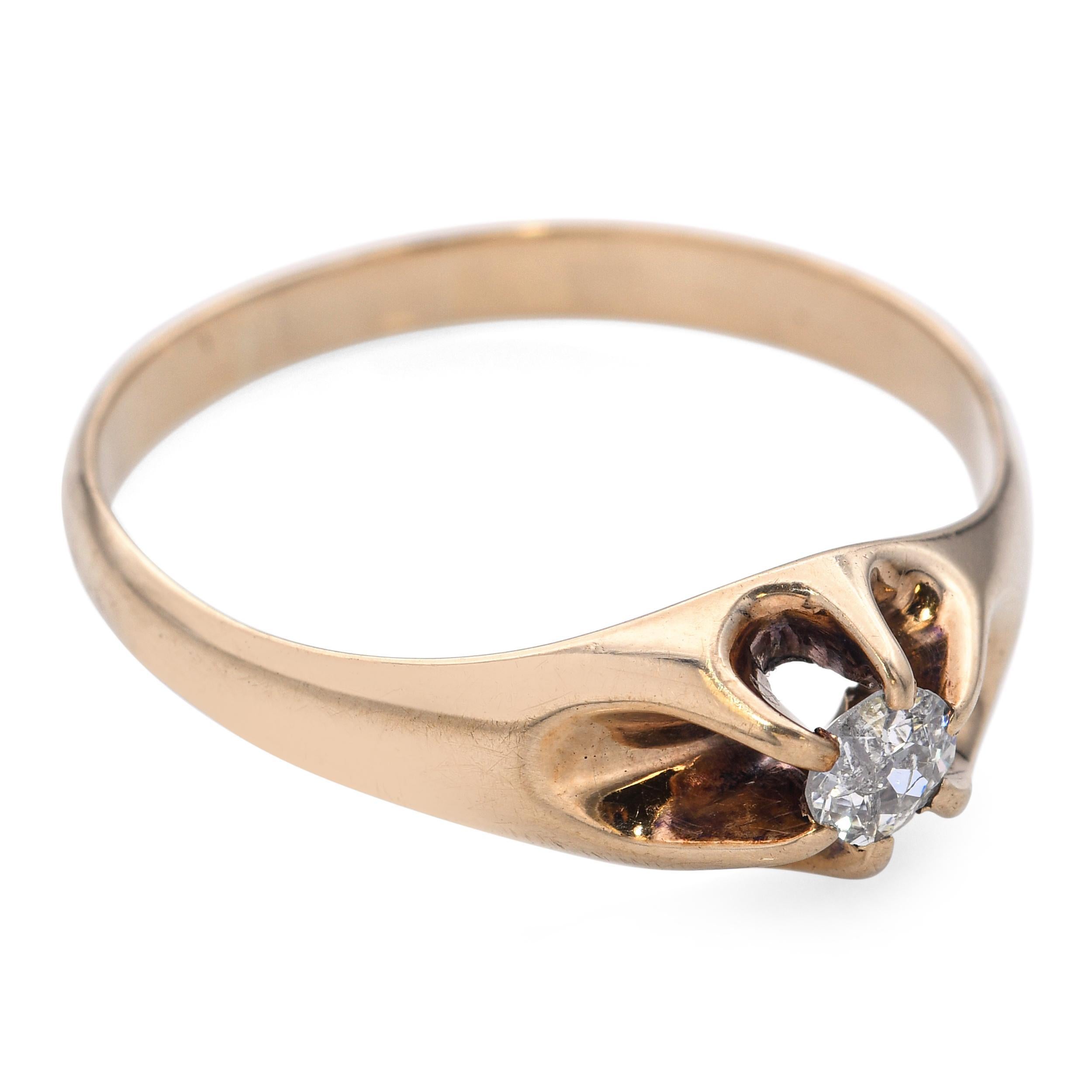 Bague ancienne en or jaune 14k 0.24ct diamant serti Belcher Pour femmes en vente
