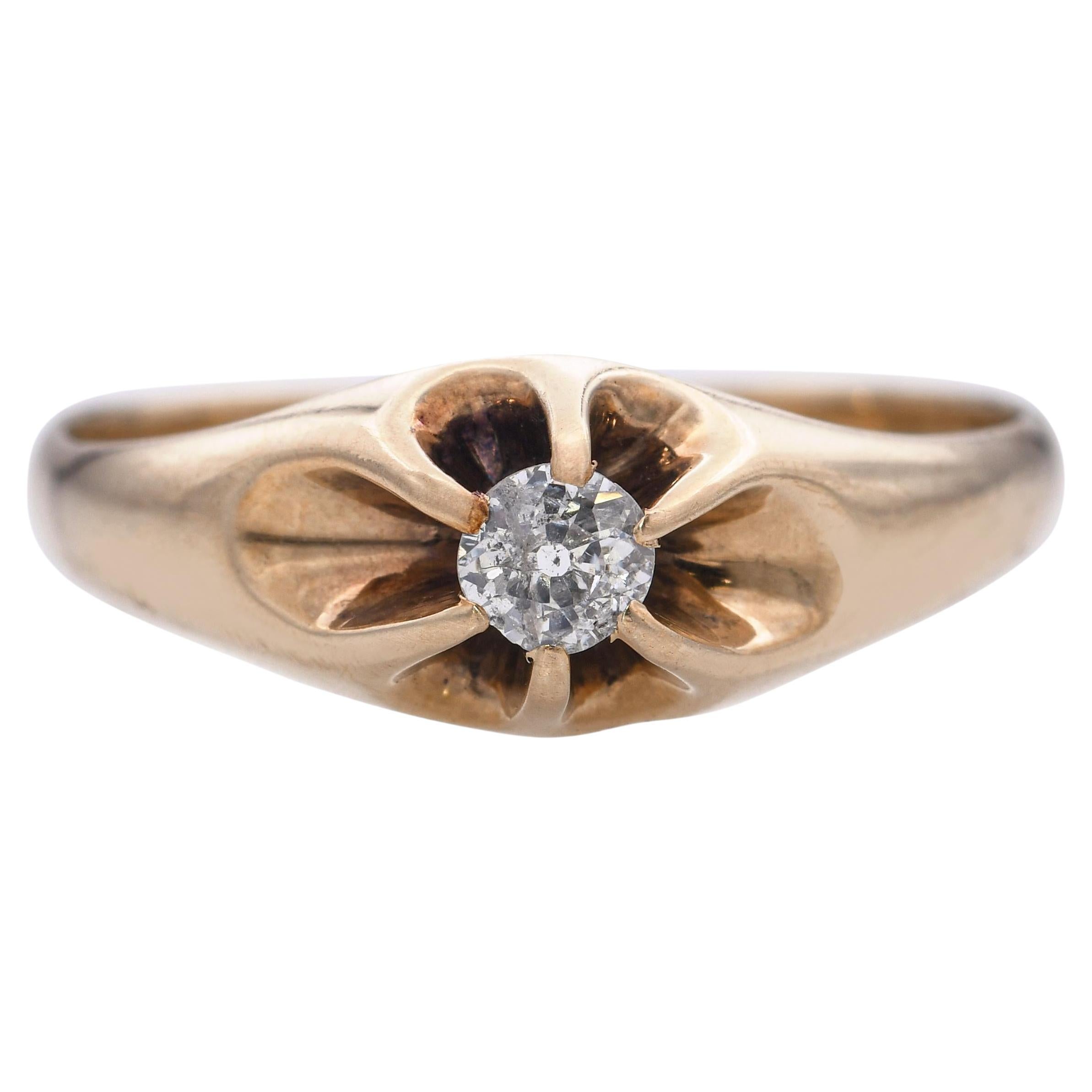 Bague ancienne en or jaune 14k 0.24ct diamant serti Belcher en vente