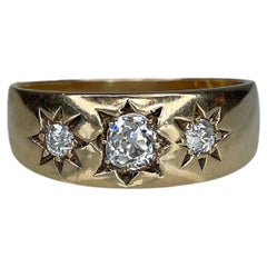 Antique Victorian 14 Karat Gold 0.24 Carat Diamond Gypsy Three Stone Band Ring
