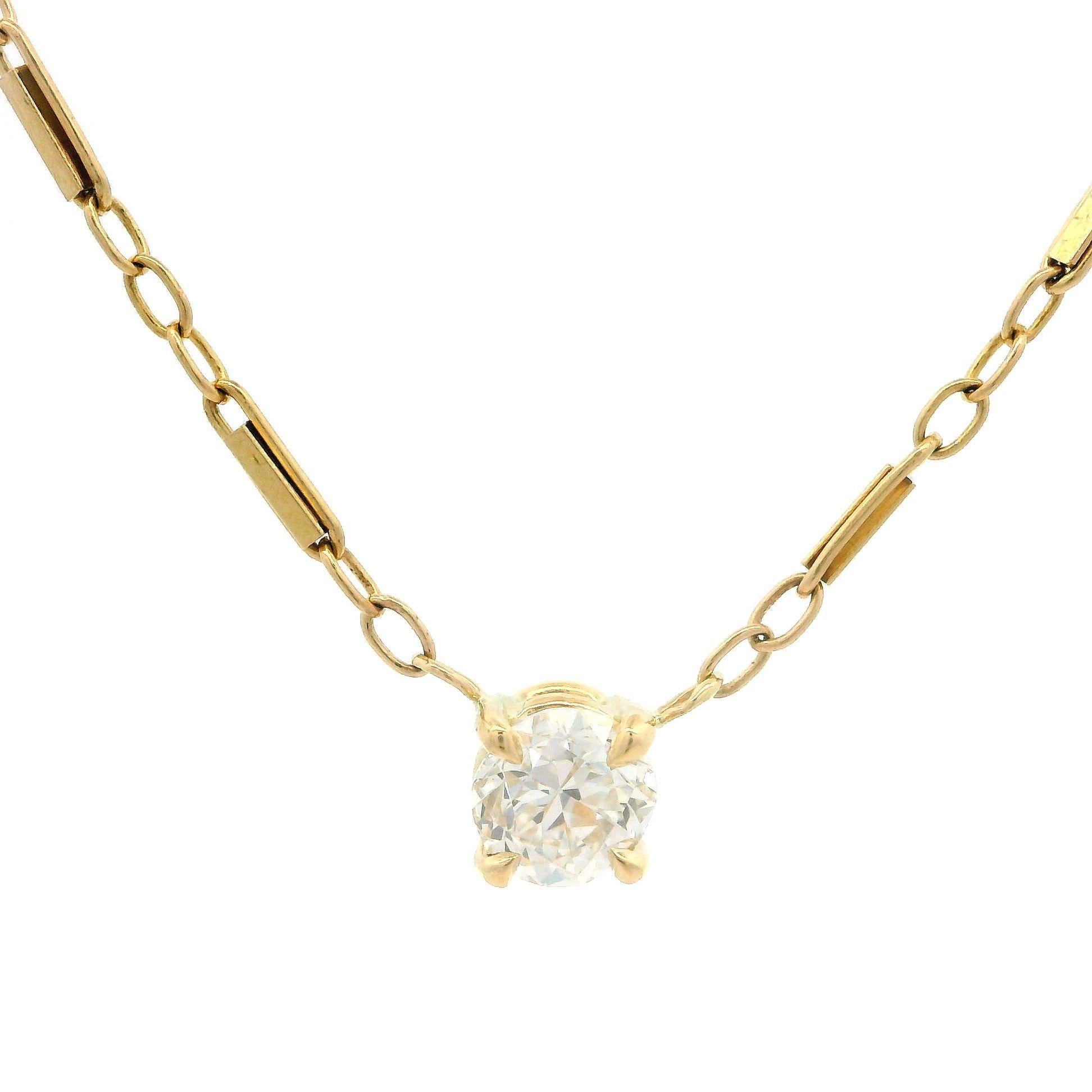 De las mujeres Collar Colgante Solitario Antiguo Diamante Europeo de Oro Amarillo 14k 0,34ctw en venta