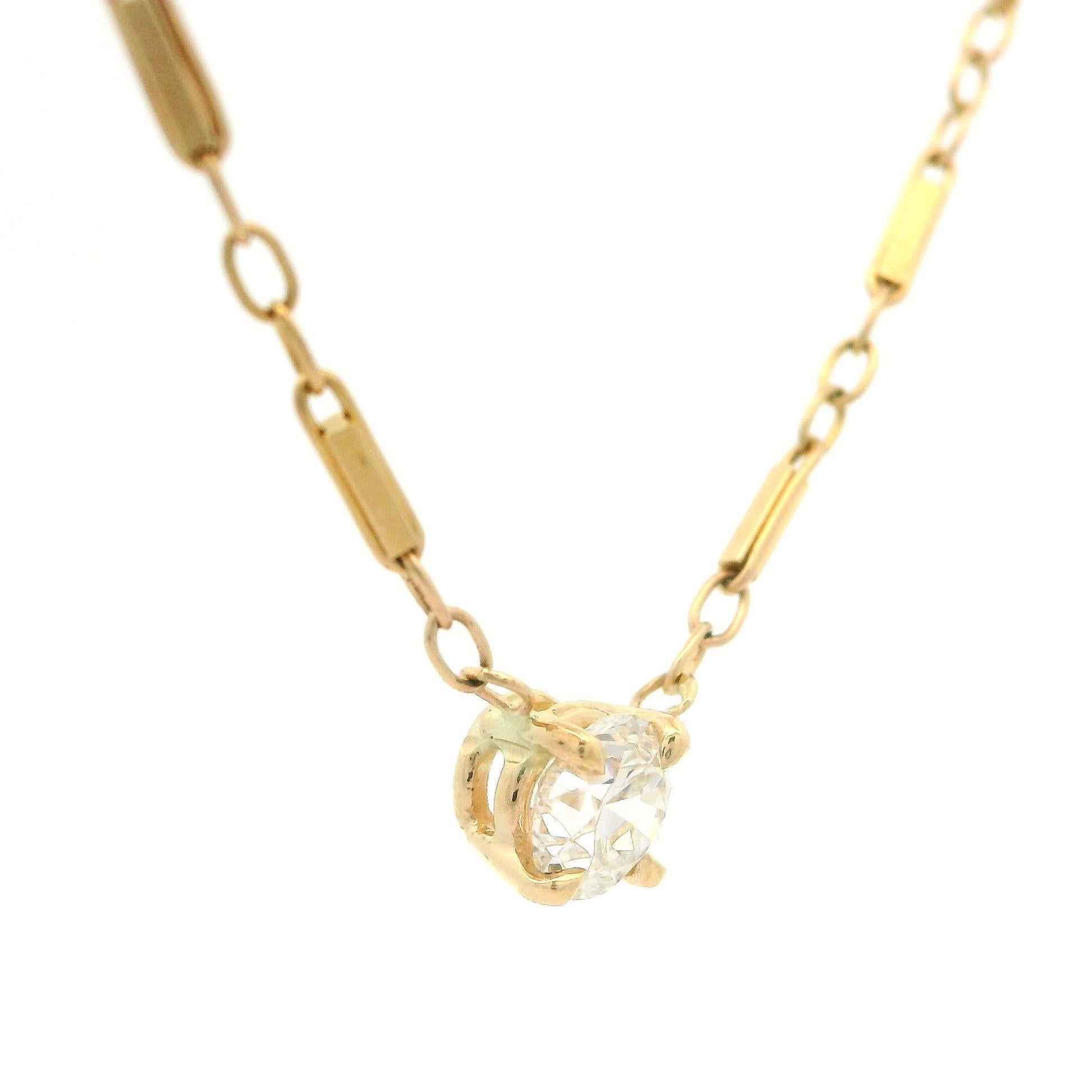 Collar Colgante Solitario Antiguo Diamante Europeo de Oro Amarillo 14k 0,34ctw en venta 1