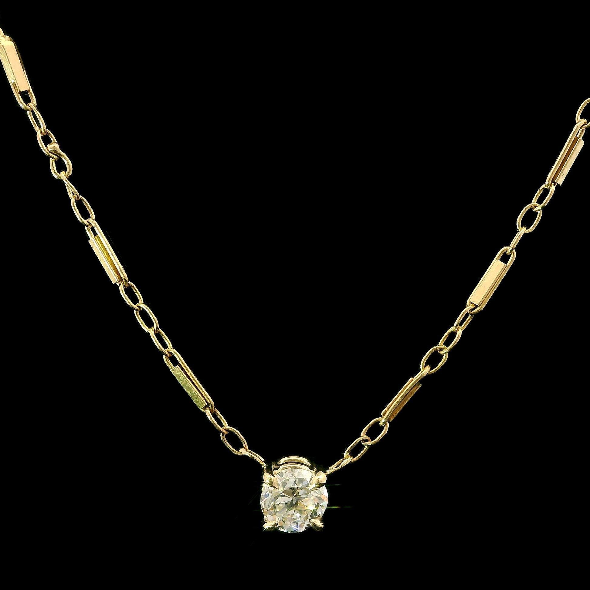 Collar Colgante Solitario Antiguo Diamante Europeo de Oro Amarillo 14k 0,34ctw en venta 2