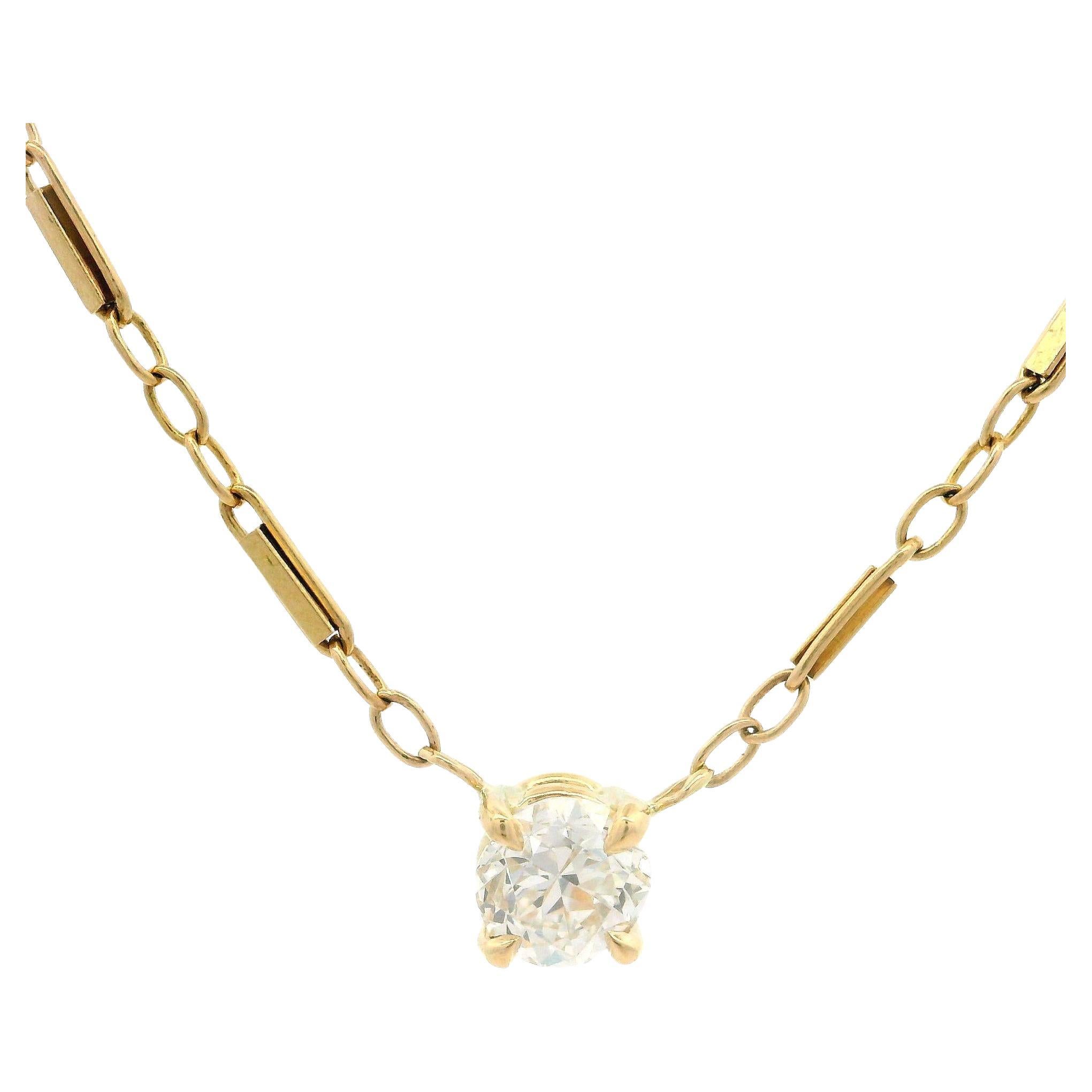 Collar Colgante Solitario Antiguo Diamante Europeo de Oro Amarillo 14k 0,34ctw