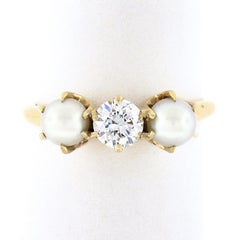 Antique 14k Yellow Gold 0.37ctw Old European Diamond W/ Pearl Accents Ring