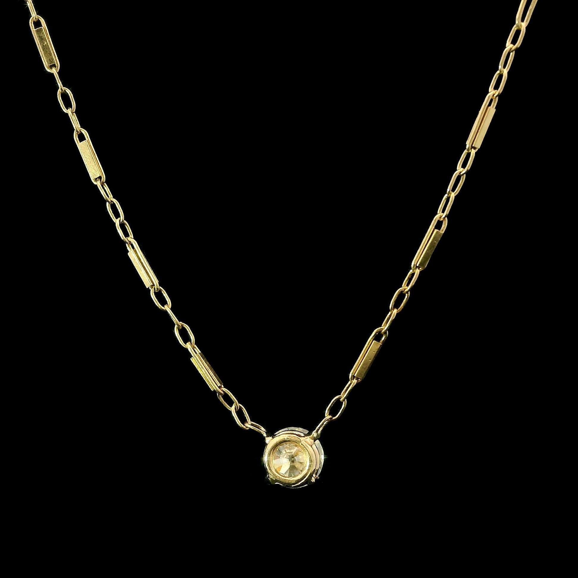 Collar Colgante Solitario Antiguo Diamante Europeo de Oro Amarillo 14k 0,45ctw Corte europeo antiguo en venta