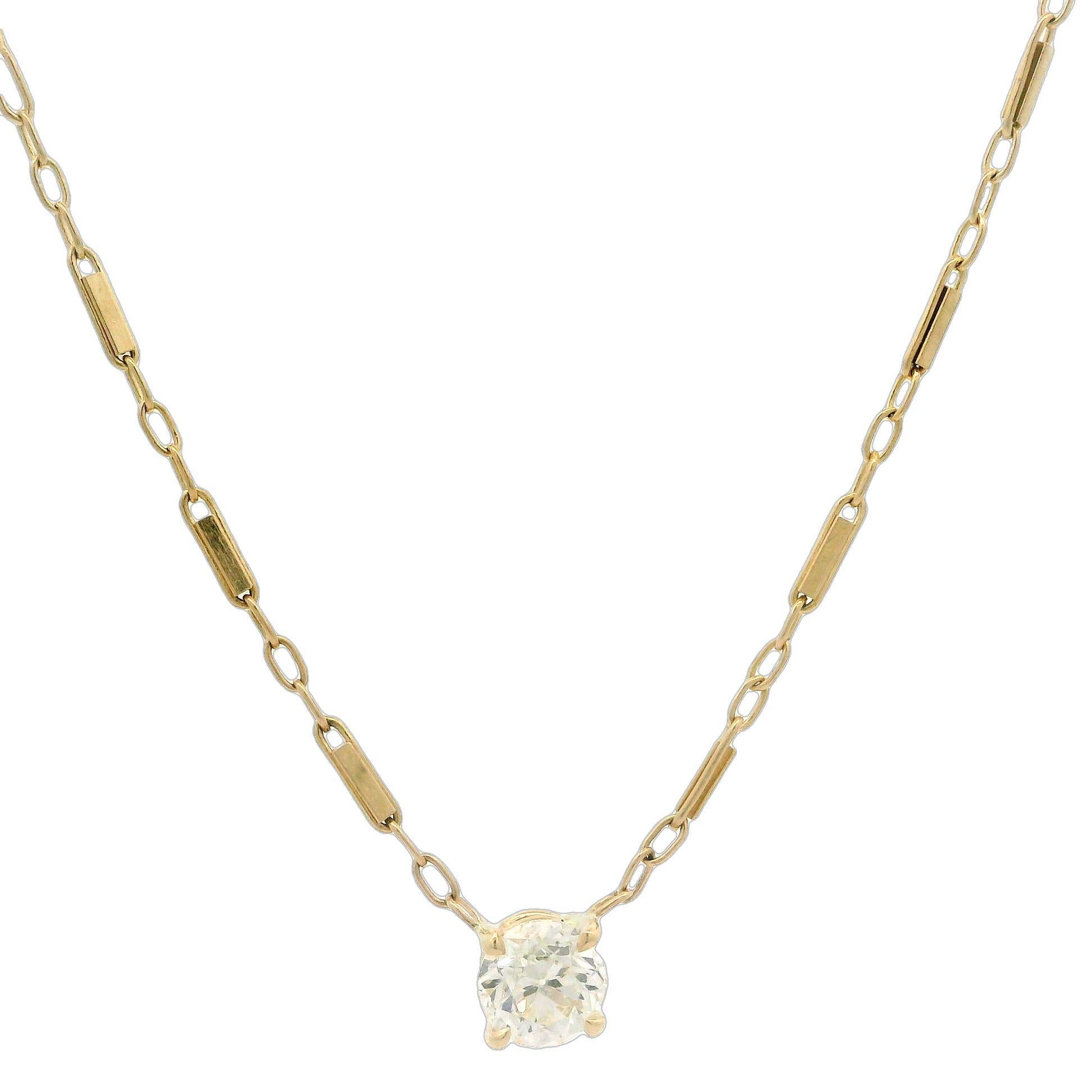 Collar Colgante Solitario Antiguo Diamante Europeo de Oro Amarillo 14k 0,45ctw en venta 1