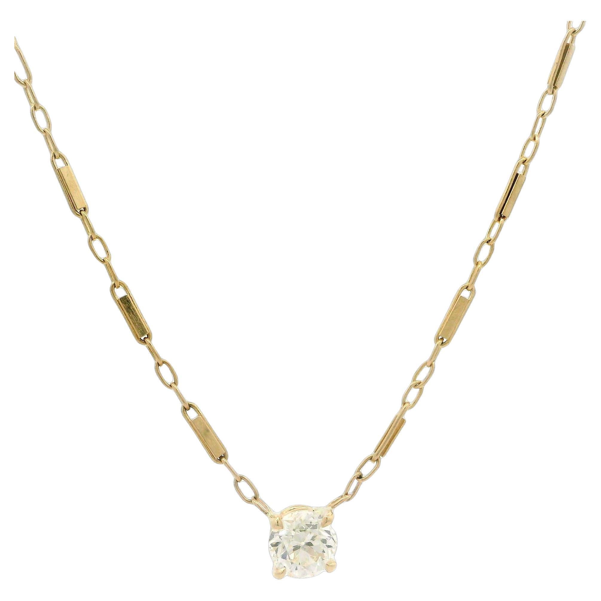 Collar Colgante Solitario Antiguo Diamante Europeo de Oro Amarillo 14k 0,45ctw