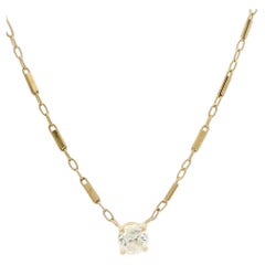 Collar Colgante Solitario Antiguo Diamante Europeo de Oro Amarillo 14k 0,45ctw