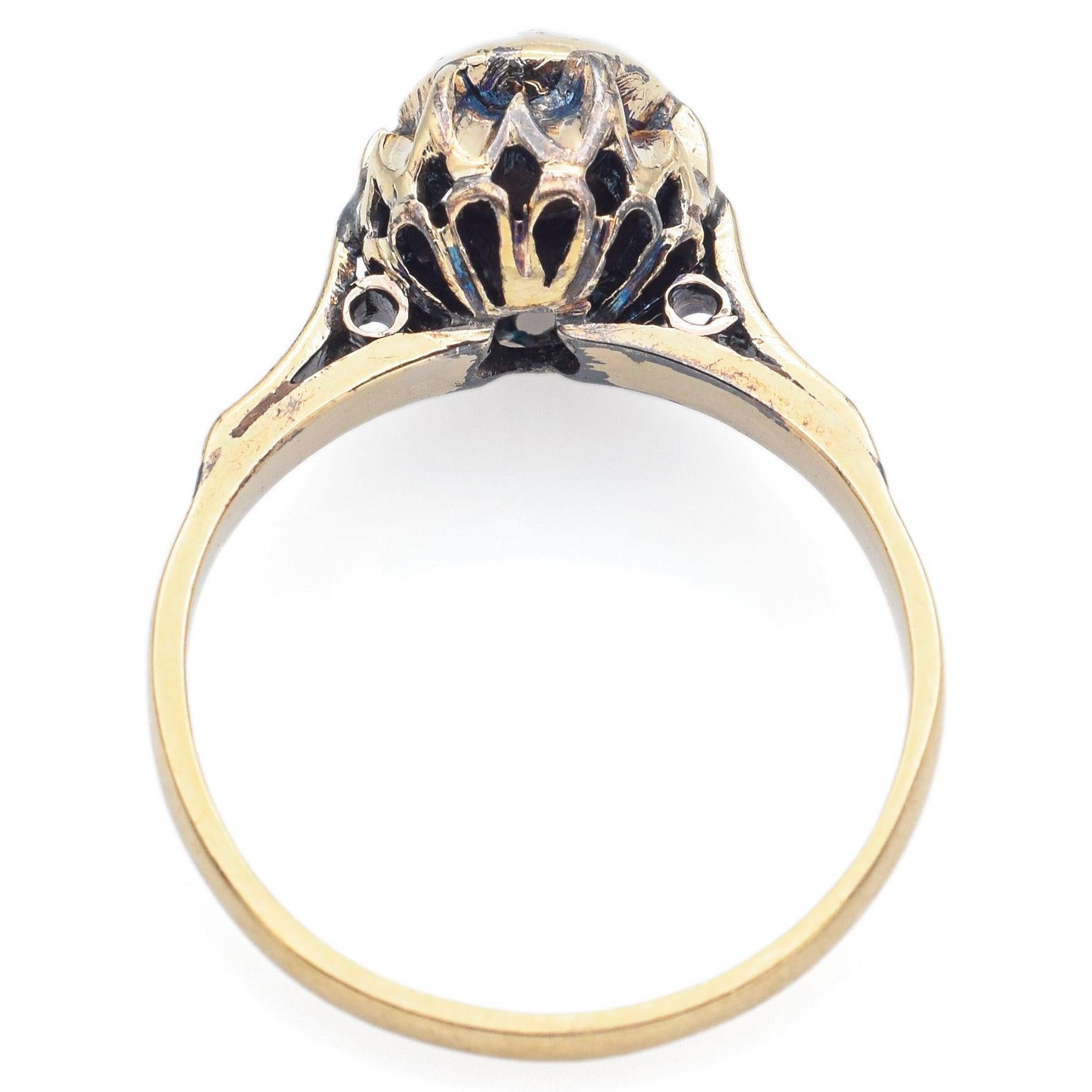 De las mujeres Anillo de compromiso con banda de diamantes talla rosa en oro amarillo antiguo de 14k de 0,50 ct en venta