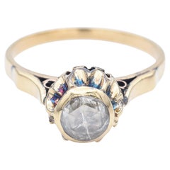 Anillo de compromiso con banda de diamantes talla rosa en oro amarillo antiguo de 14k de 0,50 ct