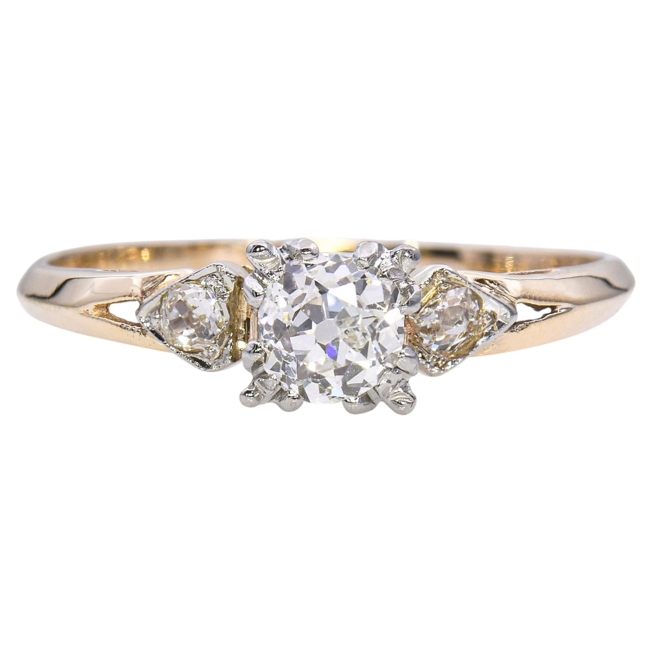 Antiker 14k Gelbgold 0,53tcw J Si1 Old Mine Cut Diamantring