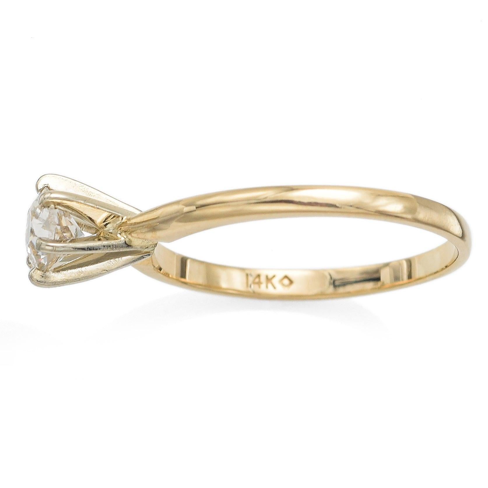 Bague de fiançailles solitaire en or jaune 14k antique 0,56ct Old Euro Cut Diamond Pour femmes en vente