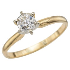 Antique 14k Yellow Gold 0.56ct Old Euro Cut Diamond Solitaire Engagement Ring