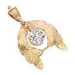 Antique 14k Yellow Gold 0.68tcw J Si1 Old Euro Diamond Pendant