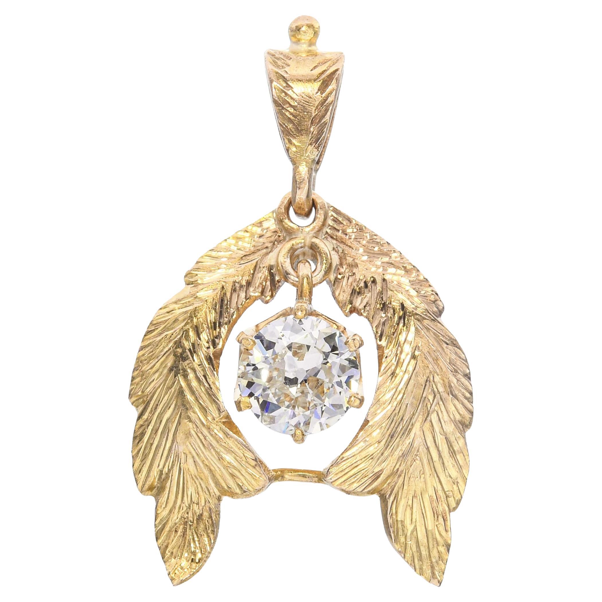 Ciondolo antico in oro giallo 14k 0,68tcw J Si1 Old Euro Diamond