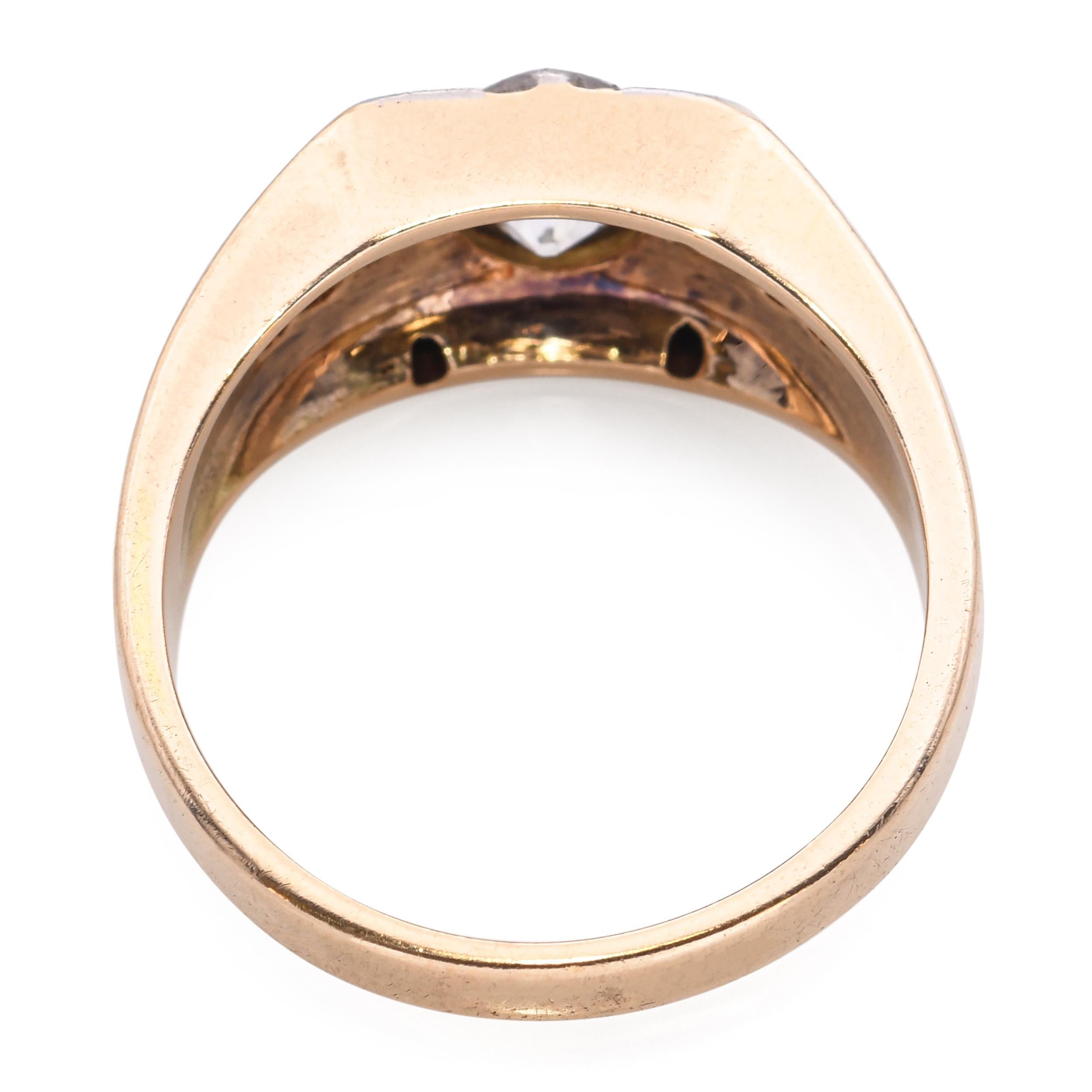 Antiker 14k Gelbgold 1,02tcw Diamant-Emaille-Ring Damen im Angebot