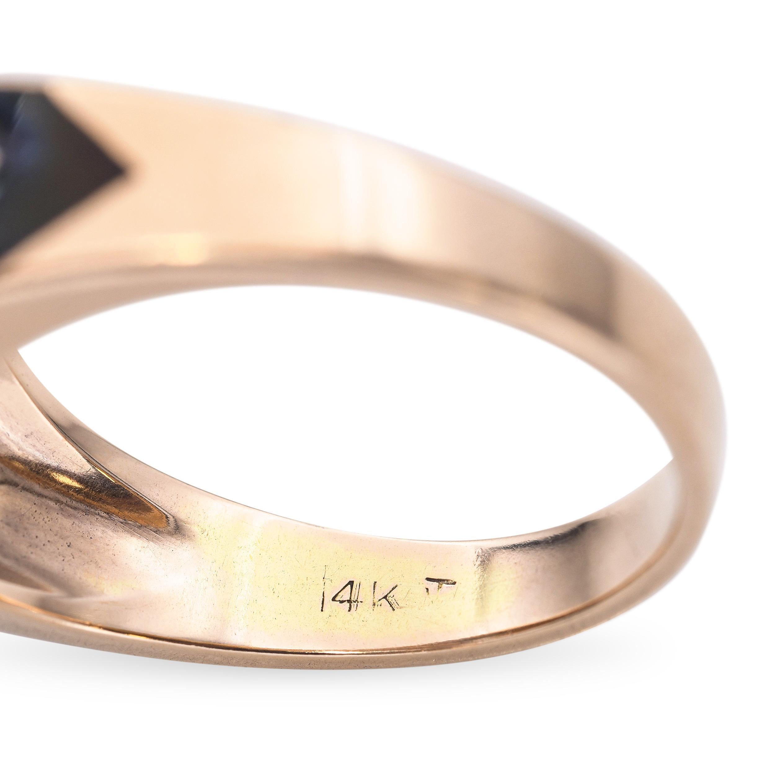 Antiker 14k Gelbgold 1,02tcw Diamant-Emaille-Ring im Angebot 2