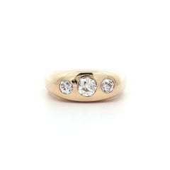 Antique 14k Yellow Gold 1.06ctw Three Old European Diamond Burnish Band Ring