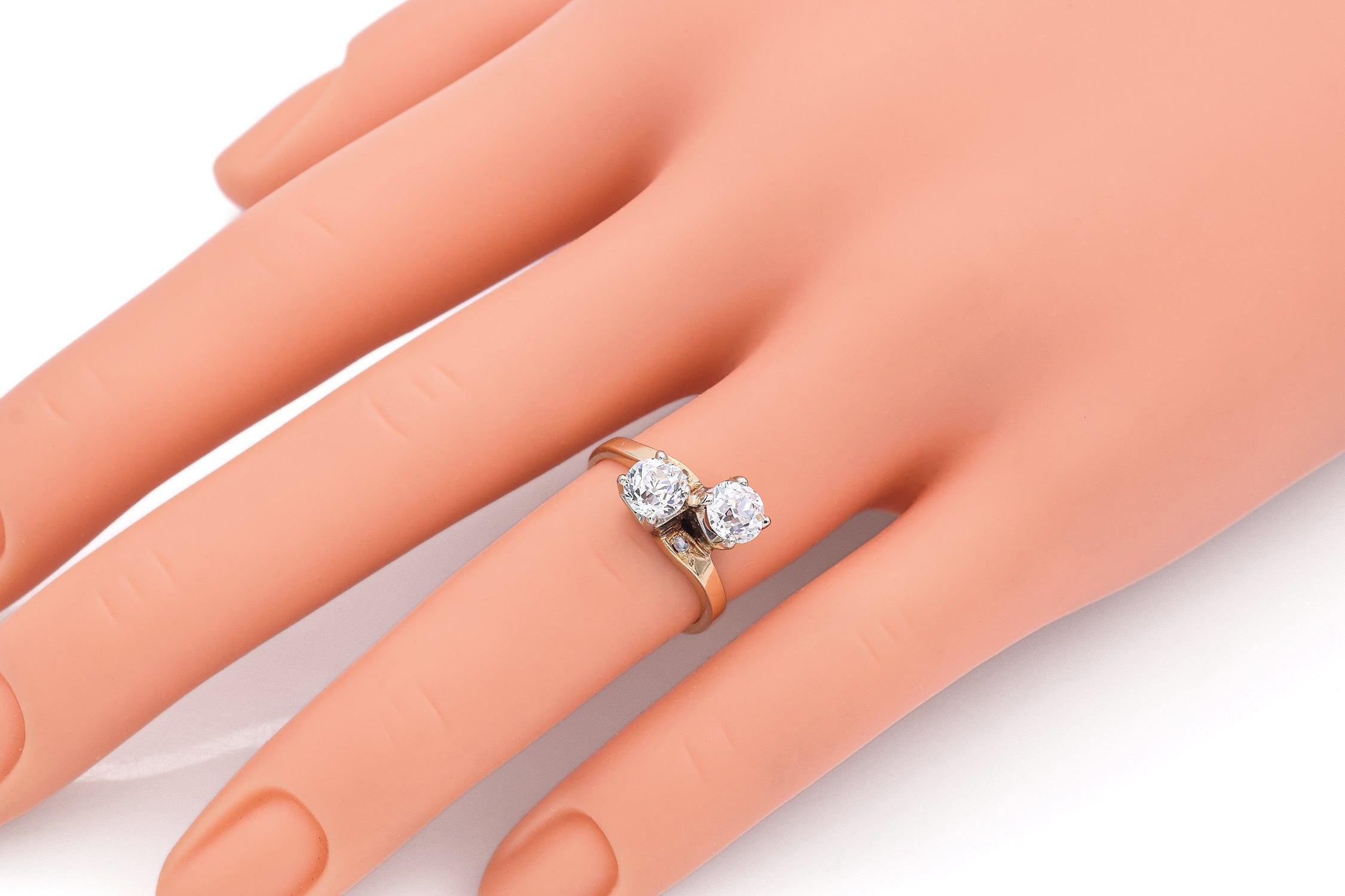 Taglio antico europeo Anello antico in oro giallo 14k con diamante vecchio taglio euro da 1,53tcw in vendita