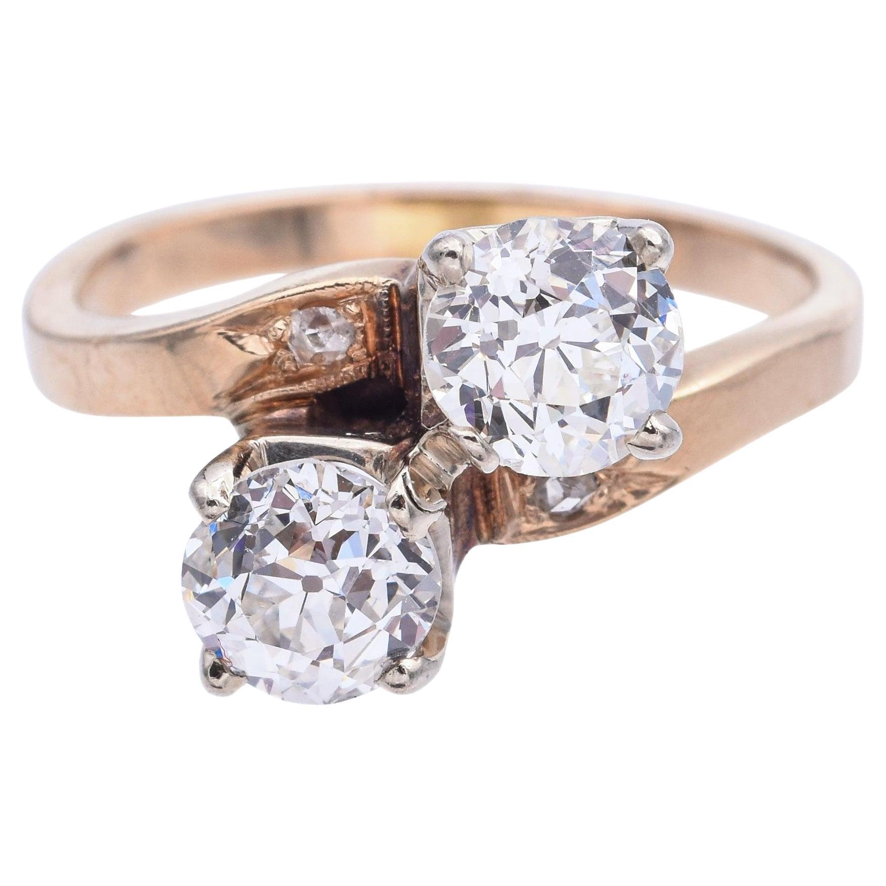Anello antico in oro giallo 14k con diamante vecchio taglio euro da 1,53tcw in vendita