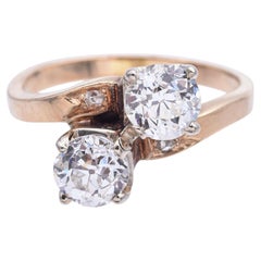 Anello antico in oro giallo 14k con diamante vecchio taglio euro da 1,53tcw