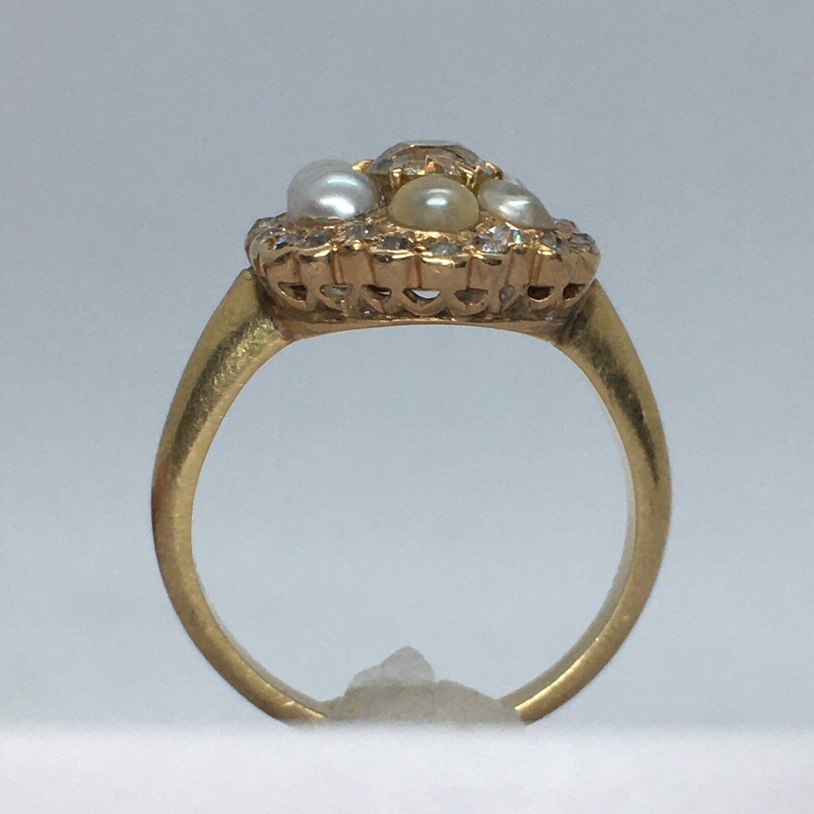 Antiker amerikanischer 14K Gelbgold 3/4 Karat Diamant-Perlenring Größe 6 (Art déco) im Angebot