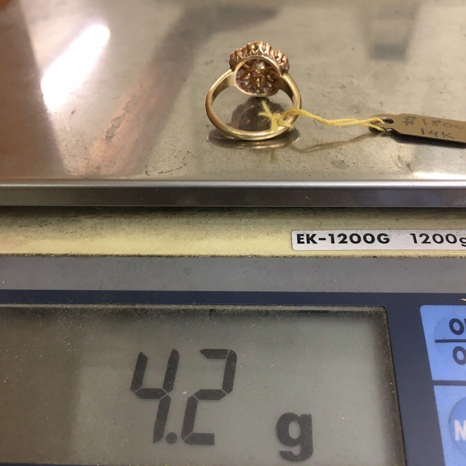 Antiker amerikanischer 14K Gelbgold 3/4 Karat Diamant-Perlenring Größe 6 für Damen oder Herren im Angebot