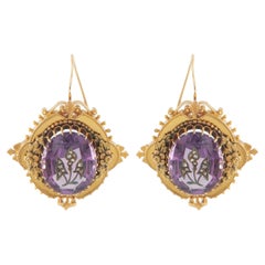 Antique 14K Yellow Gold Amethyst Earrings MF19-022326