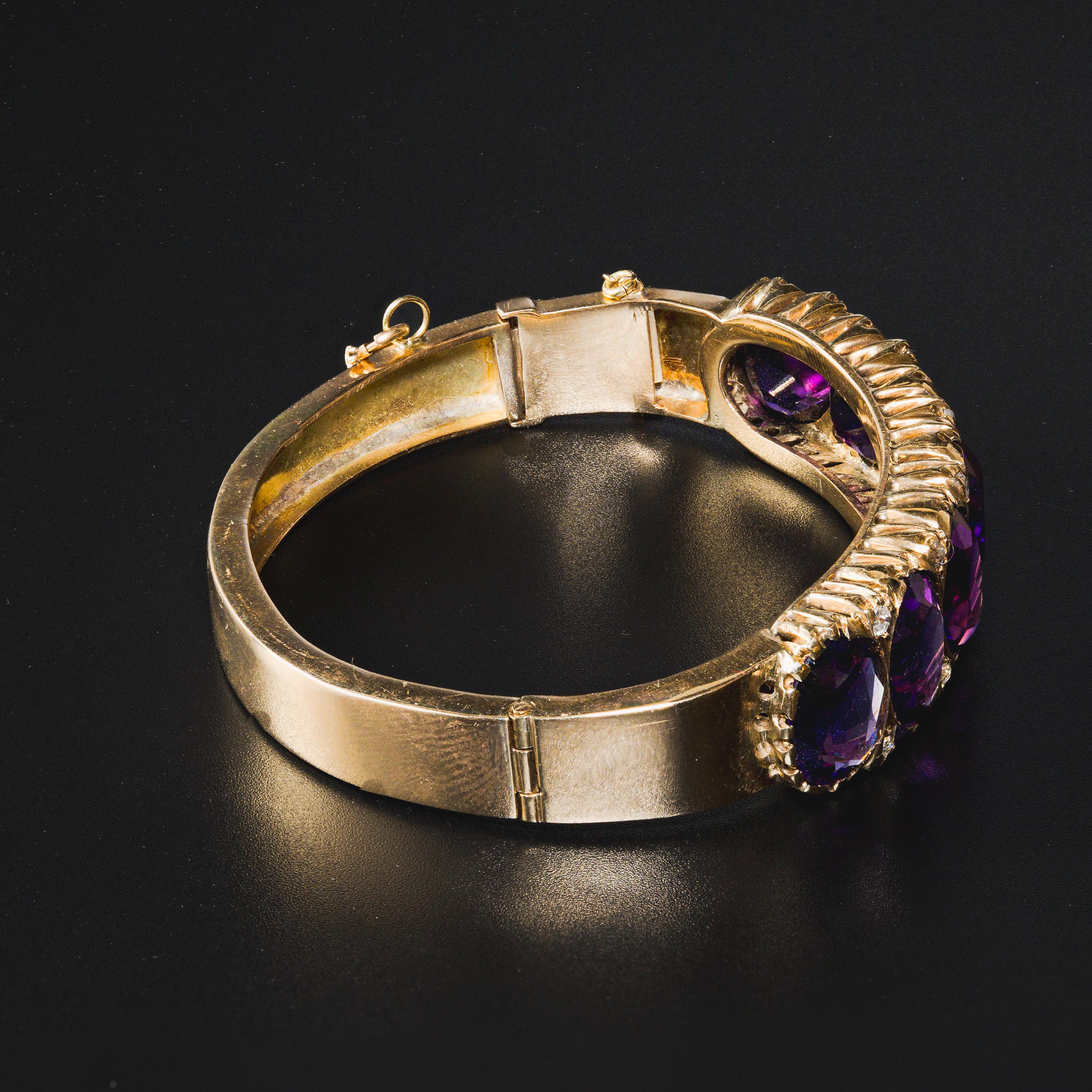 da uomo o donna Bracciale antico in oro giallo 14k con ametista e diamante Old Mine Cut in vendita