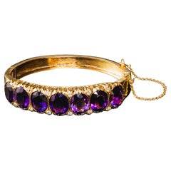 Bracciale antico in oro giallo 14k con ametista e diamante Old Mine Cut
