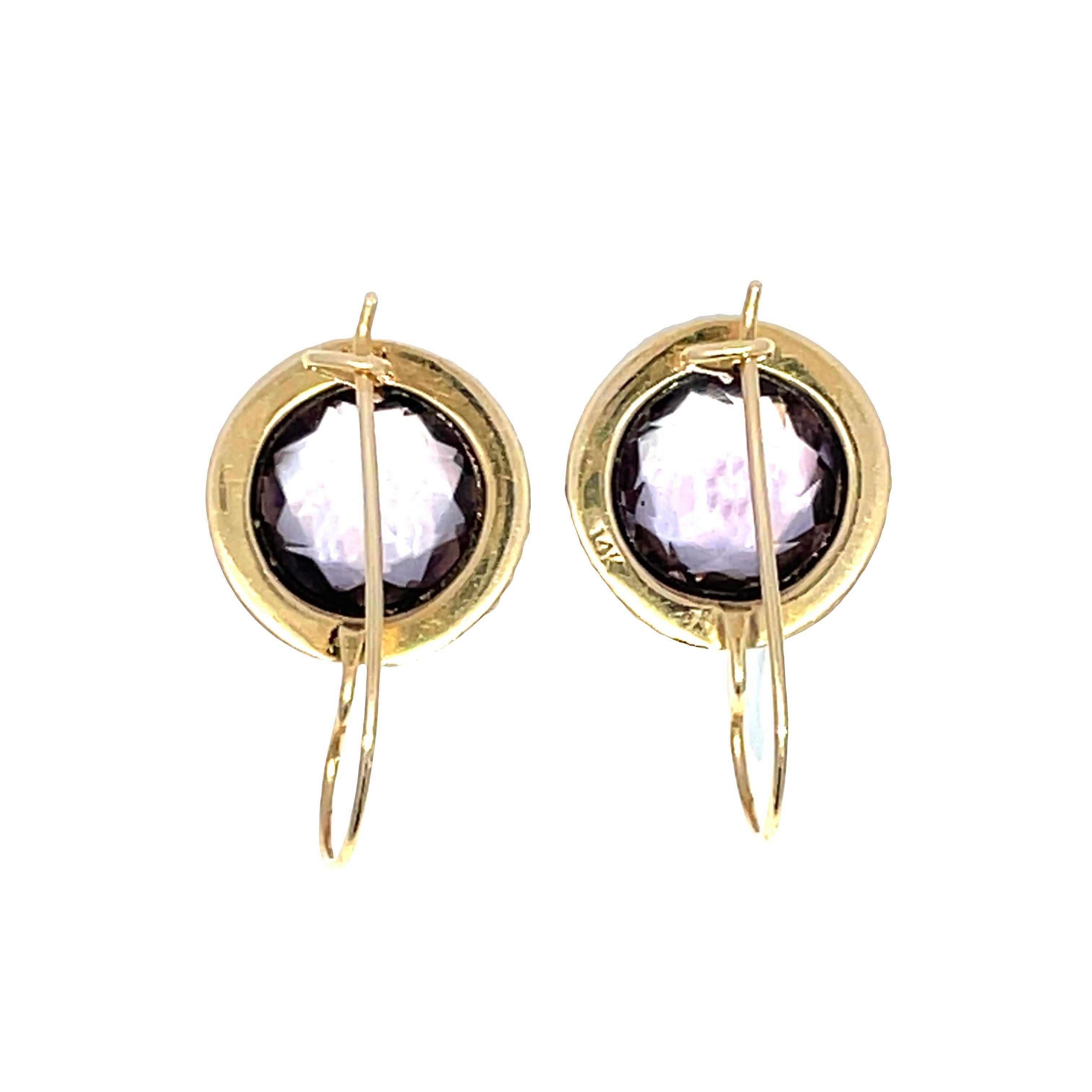 Taille mixte Boucles d'oreilles anciennes en or jaune 14k avec améthyste et perle en vente