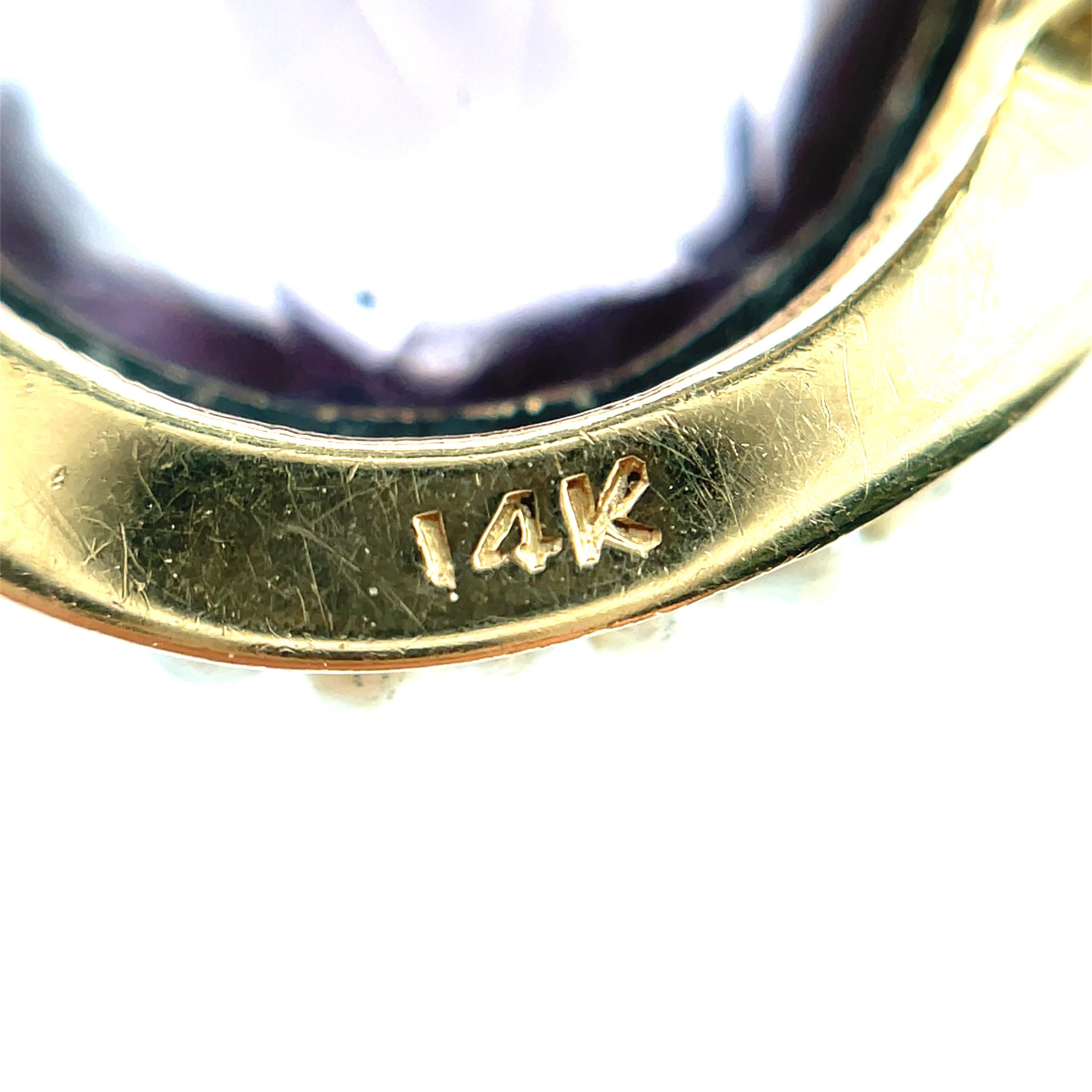 Boucles d'oreilles anciennes en or jaune 14k avec améthyste et perle Excellent état - En vente à New York, NY