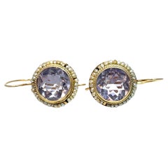 Antique 14k Yellow Gold Amethyst 
Pearl Earrings