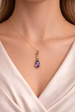Collana antica in oro giallo 14k con ametista e perle di seme