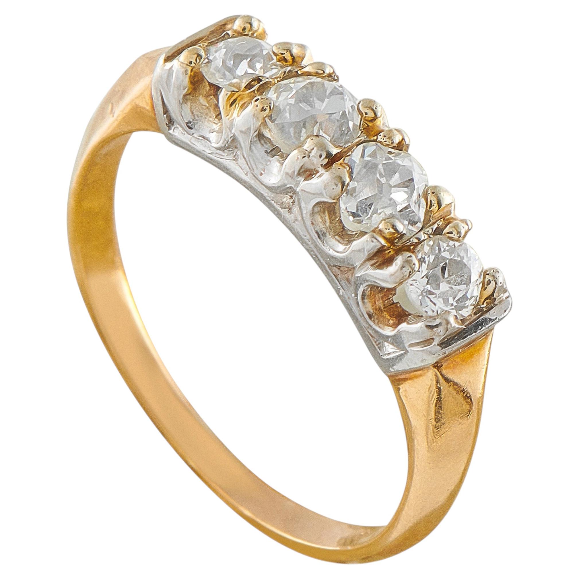 Antique 14K Yellow Gold and Platinum 0.80ct Diamond Four-Stone Ring MF06-070726