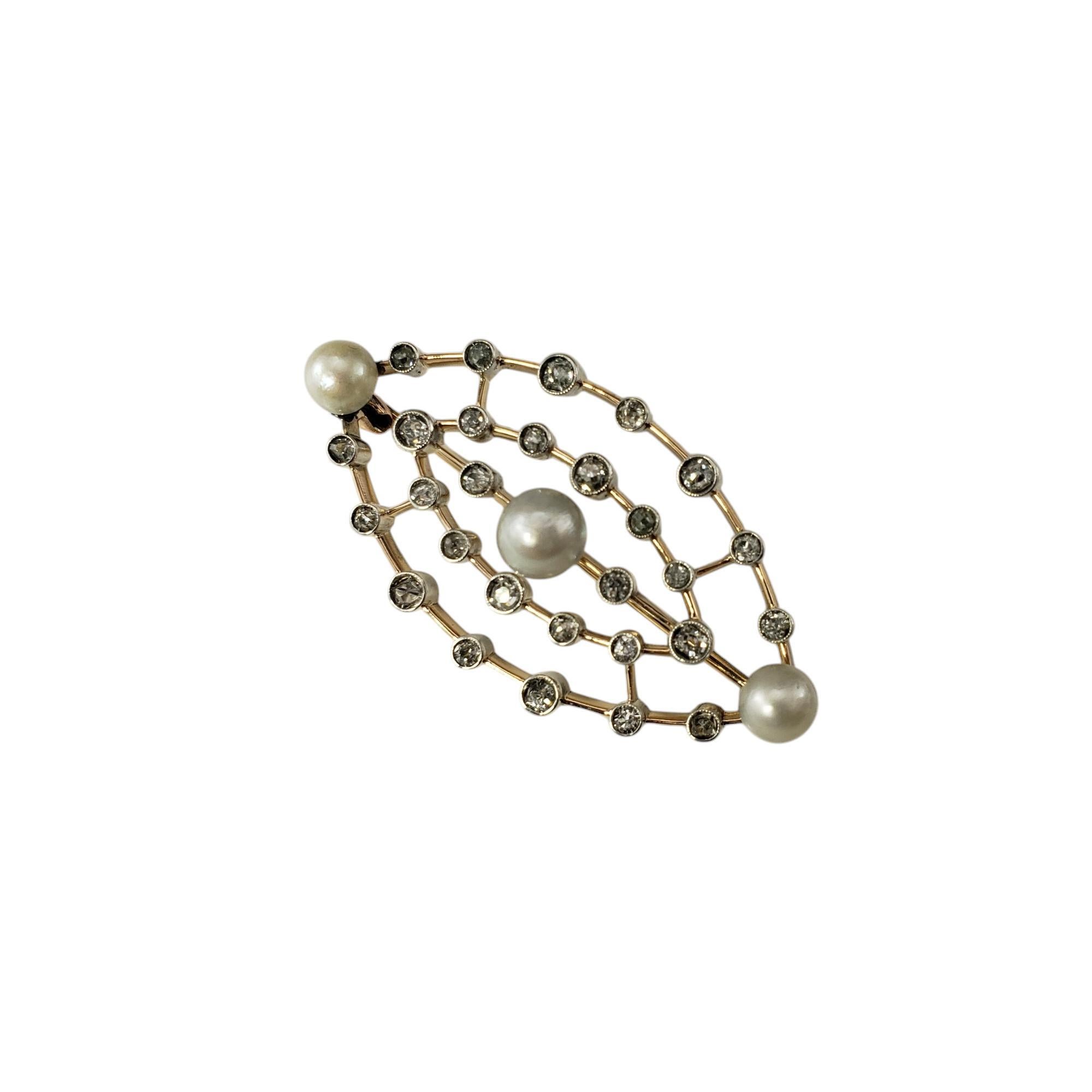 Victorian Antique 14K Yellow Gold and Sterling Silver Pearl and Diamond Brooch #19911 For Sale