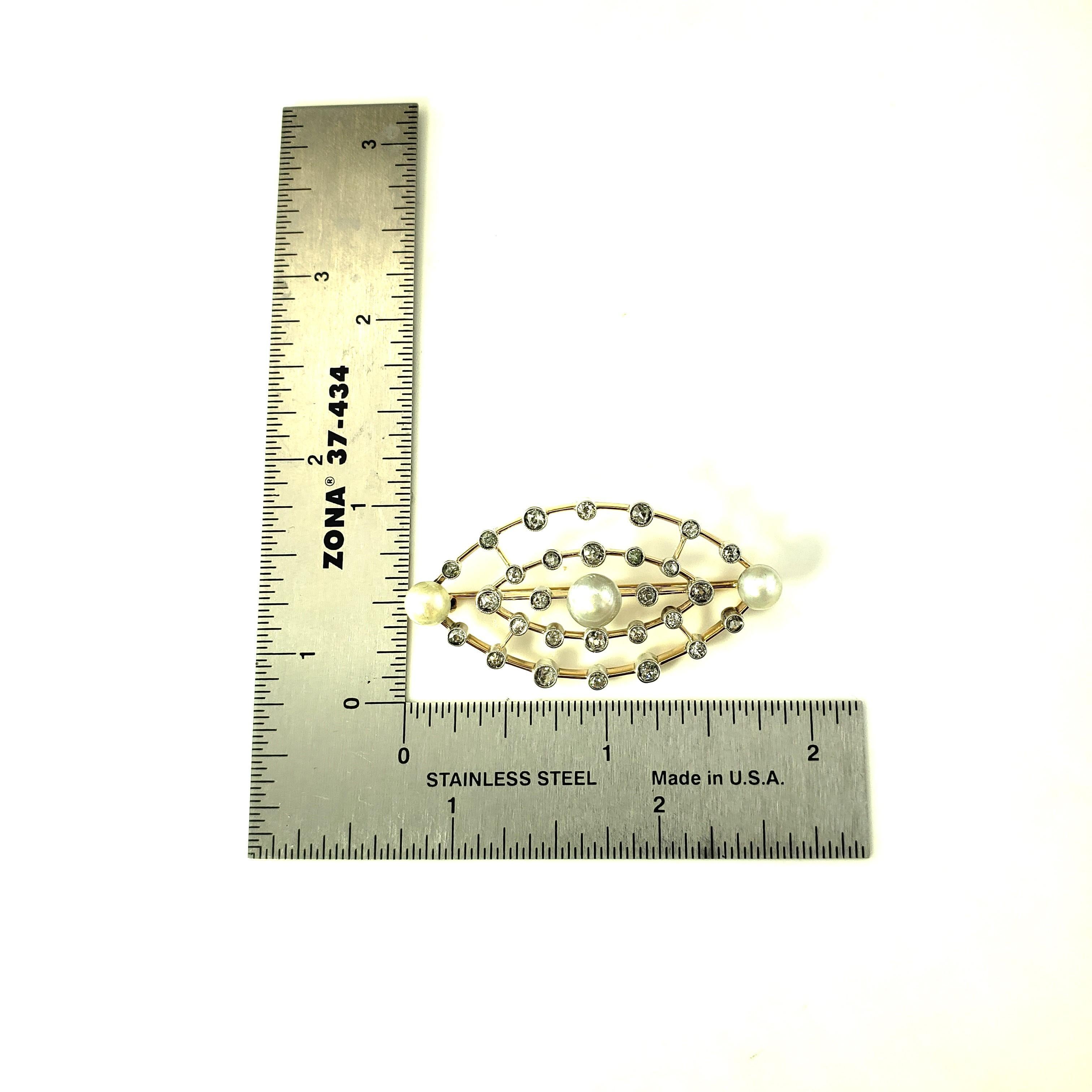 Antique 14K Yellow Gold and Sterling Silver Pearl and Diamond Brooch #19911 In Good Condition For Sale In Washington Depot, CT