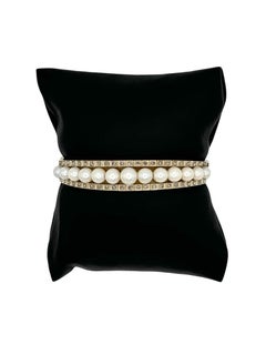 Antiker Armreif aus 14K Gelbgold mit Zuchtperlen und Diamanten im Rosenschliff