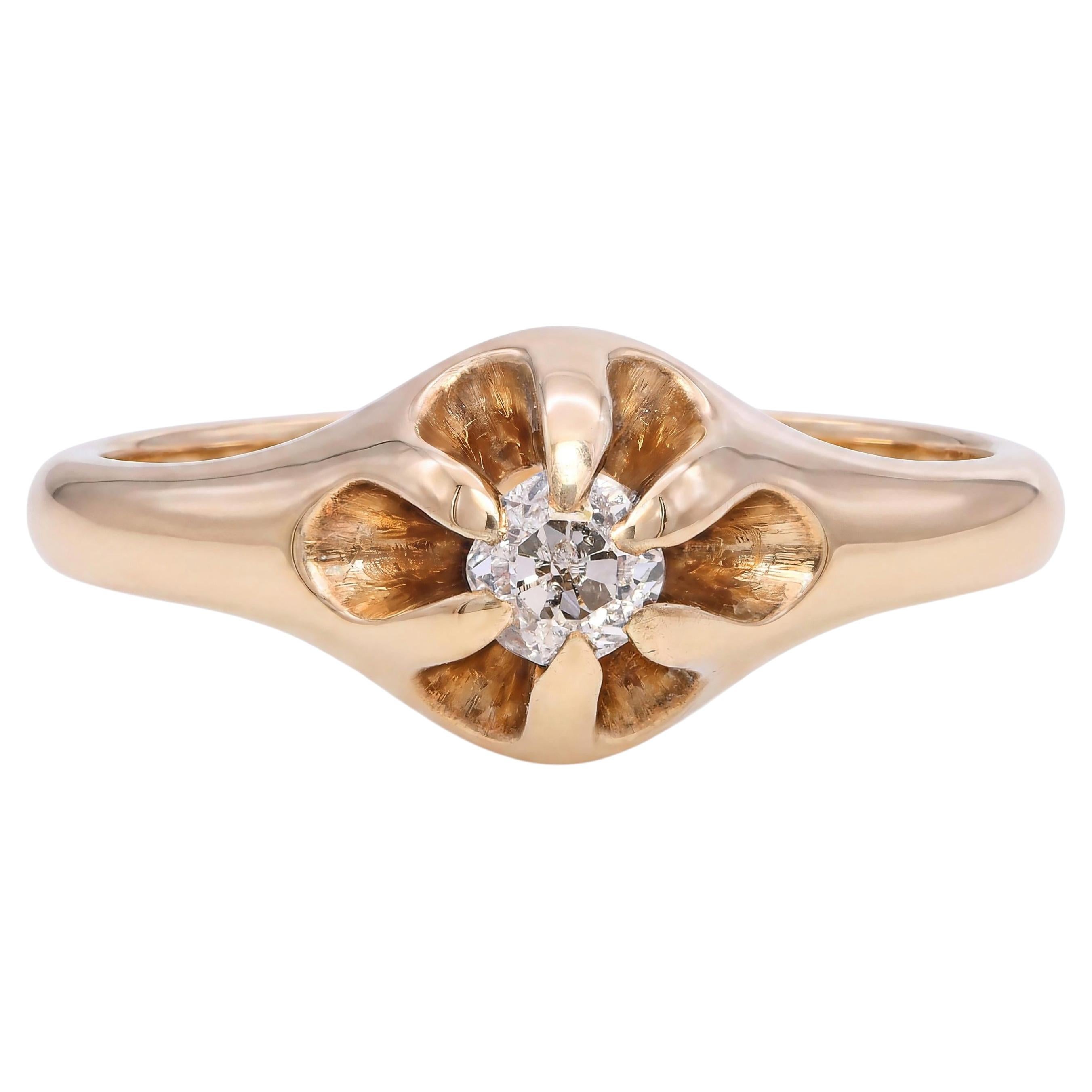 Antique 14k Yellow Gold Belcher Set .17ct Diamond Ring For Sale
