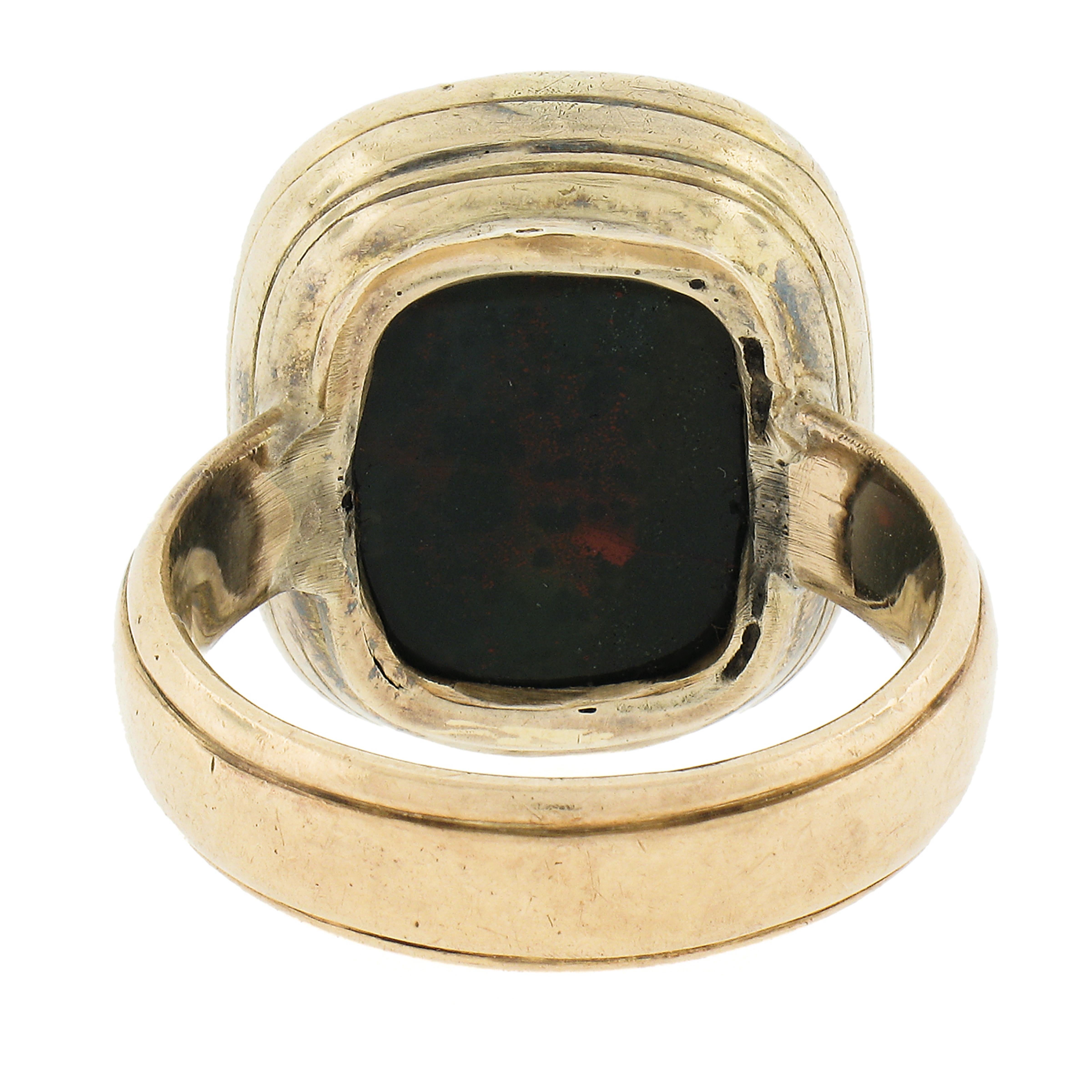 Antique 14k Yellow Gold Bezel Set Carved Bloodstone Intaglio Seal Solitaire Ring For Sale 2