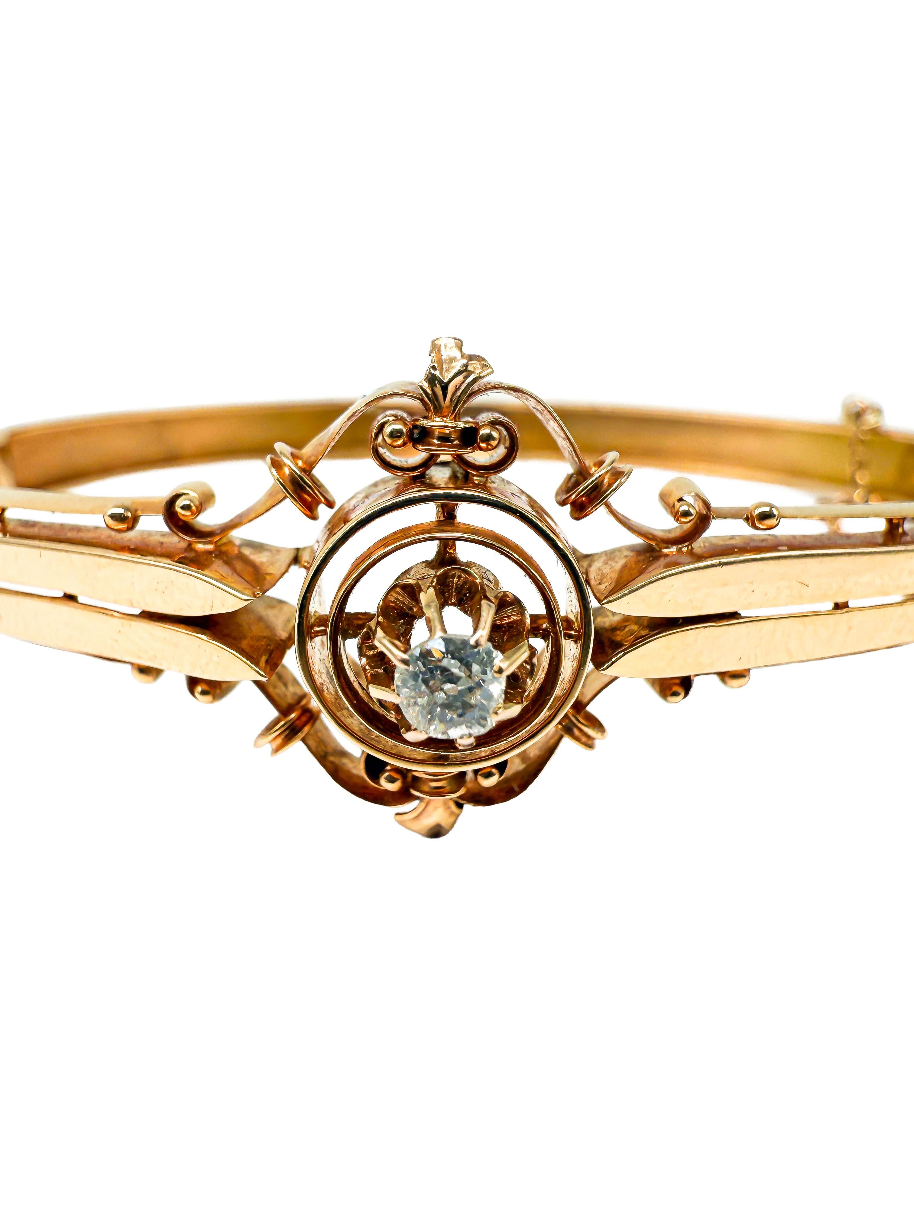 Victorien tardif Bracelet ancien en or jaune 14 carats avec diamants  c. 1890-1905 en vente