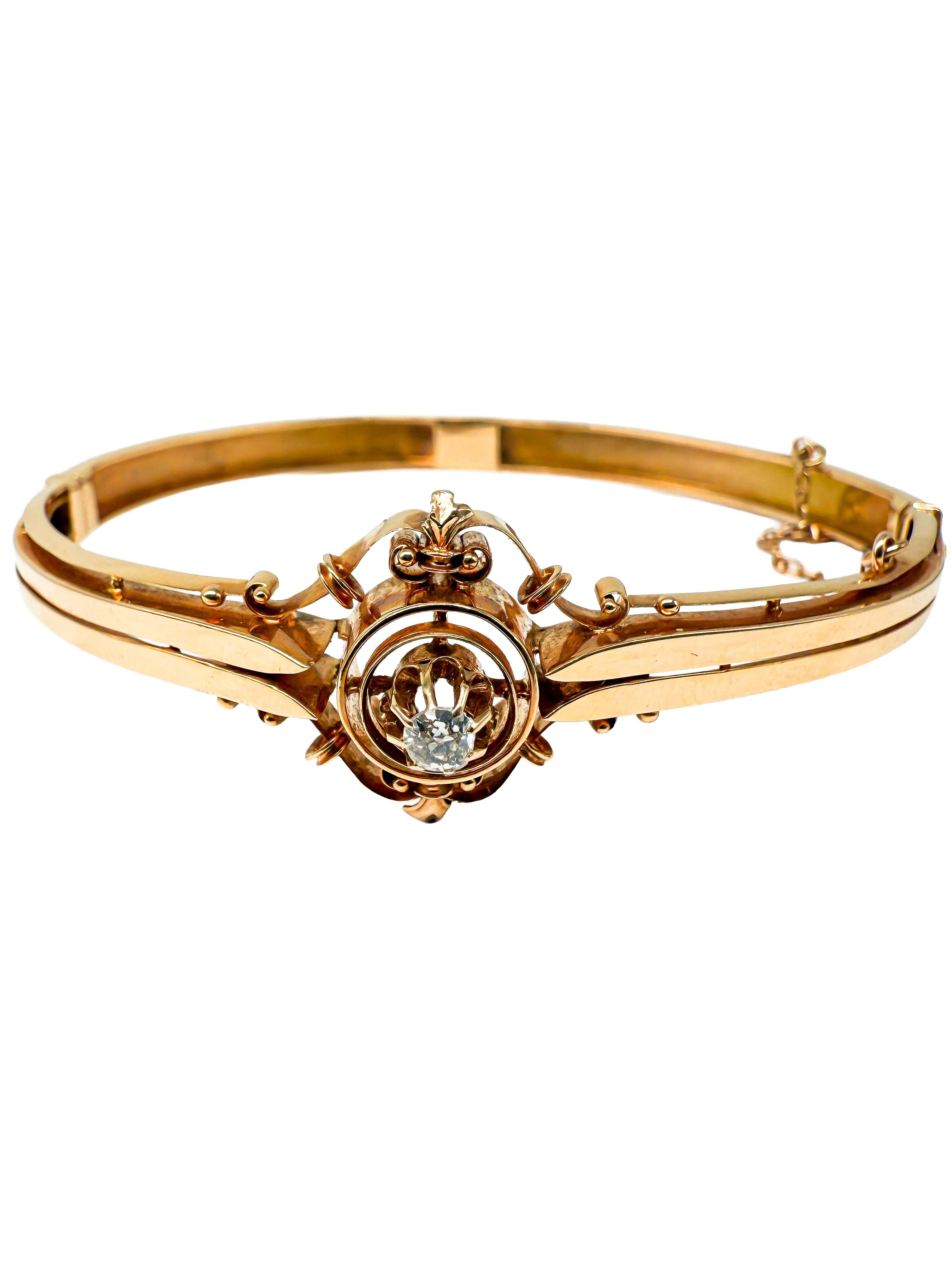 Taille brillant Bracelet ancien en or jaune 14 carats avec diamants  c. 1890-1905 en vente
